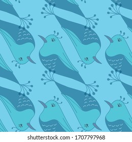 Seamless abstract pattern with blue birds