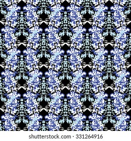 Seamless abstract pattern with blue, black and violet elements on lilac background