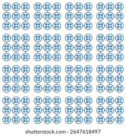 Um padrão abstrato sem costura de grades quadriculadas azuis dentro de círculos interconectados. Ideal para projetos de design de tecnologia, dados e conectividade.