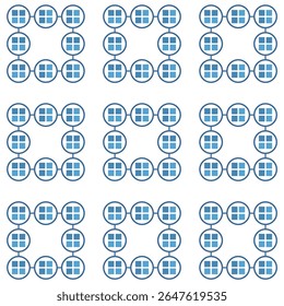 Um padrão abstrato sem costura de grades quadriculadas azuis dentro de círculos interconectados. Ideal para projetos de design de tecnologia, dados e conectividade.