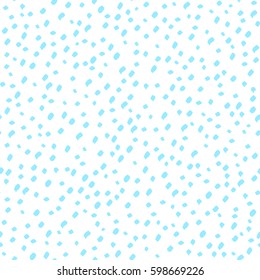 Seamless abstract pattern. Blue dots. Vector. Rare strokes of a brush. Trendy color hand-drawn pattern. The texture of the wrapper or for fabric textile or site.