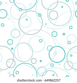 Seamless abstract pattern with blue empty overlapping circles of different size. Bubbles and bulbs. Blue and white color. Vector illustration. Aquarium design for backgrounds, wrapping, paper print.