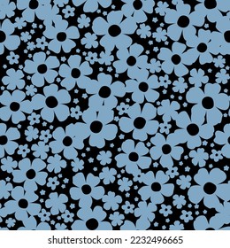 Seamless abstract pattern with blue flowers. Bright floral illustration