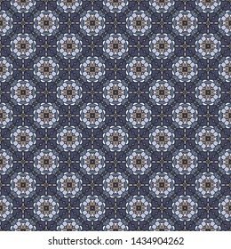 Seamless abstract pattern in blue and gold for dress, bag, scarf, cloth design, wallpaper