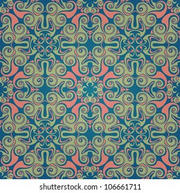 Seamless abstract pattern with blue, green and pink colors. Vector illustration