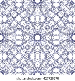 Seamless abstract pattern with blue guilloche ornament isolated on white (transparent) background. Vector illustration eps