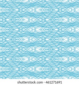 Seamless abstract pattern with blue guilloche ornament isolated on white (transparent) background. Vector illustration eps