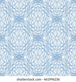 Seamless abstract pattern with blue guilloche ornament isolated on white (transparent) background. Vector illustration eps