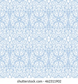 Seamless abstract pattern with blue guilloche ornament isolated on white (transparent) background. Vector illustration eps