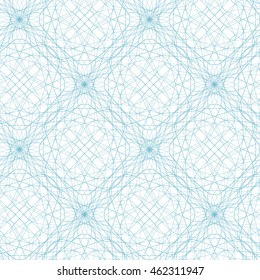 Seamless abstract pattern with blue guilloche ornament isolated on white (transparent) background. Vector illustration eps