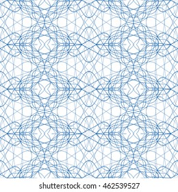 Seamless abstract pattern with blue guilloche ornament isolated on white (transparent) background. Vector illustration eps