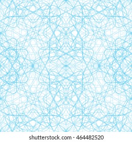 Seamless abstract pattern with blue guilloche ornament isolated on white (transparent) background. Vector illustration eps