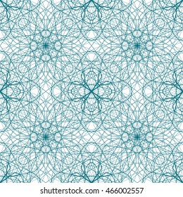 Seamless abstract pattern with blue guilloche ornament isolated on white (transparent) background. Vector illustration eps