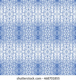 Seamless abstract pattern with blue guilloche ornament isolated on white (transparent) background. Vector illustration eps