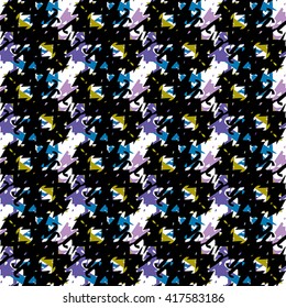 Seamless abstract pattern with blue, lilac, black and white elements