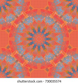 Seamless abstract pattern with blue, orange and yellow repeating elements. Oriental vector classic pattern.
