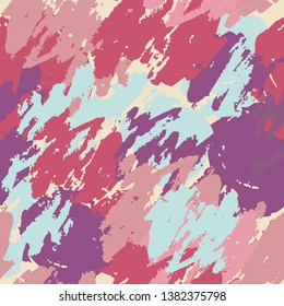 Seamless abstract pattern in blue, purple, pink and yellow for decoration, poster, banner, greeting card, postcard, advertising, packaging, cover, fabric, textile, wrapping paper, background