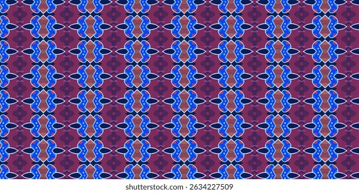 Seamless Abstract Pattern with Blue and Purple Floral Geometry