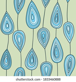 Patrón abstracto sin foco con gotas de agua azul. Ilustración vectorial dibujada a mano.
