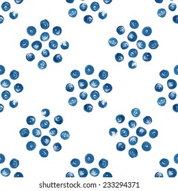 Seamless abstract pattern, blue watercolor circles, ink. 