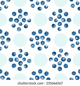 Seamless abstract pattern, blue watercolor circles, ink.