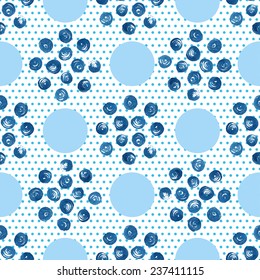 Seamless abstract pattern, blue watercolor circles, ink. 