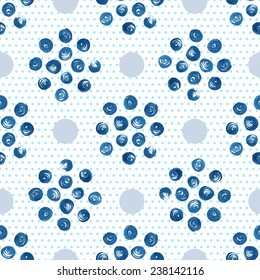 Seamless abstract pattern, blue watercolor circles, ink.