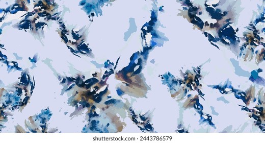 Seamless abstract pattern. Blue watercolor stroke shapes pattern. Artistic retro fabric print decoration. Vector illustration