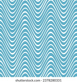 Seamless abstract pattern with blue wavy lines on a white background. Irregular hand drawn style. Geometric striped texture. Vector illustration.