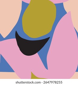 Seamless abstract pattern with bold organic shapes in modern collage style. Trendy, playful, and artistic seamless pattern in bright colors