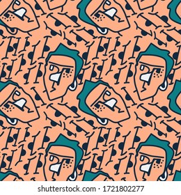 Seamless abstract pattern with boy faces.