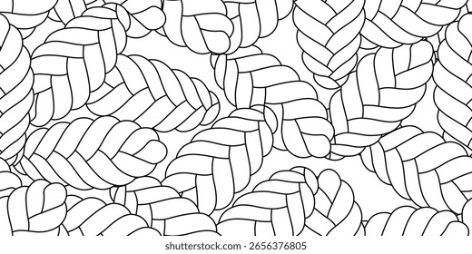 Seamless abstract pattern of braided challah bread outline for coloring or design background