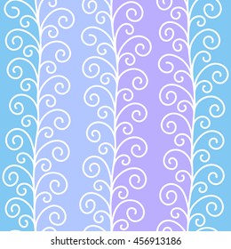 Seamless abstract pattern with branches of white curls on a background of light blue shades