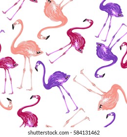 seamless Abstract pattern with bright  flamingos . Fashion background for textile .  creative design for girls. Illustration in modern style for clothes. Girlish print
