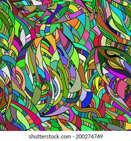 Seamless abstract pattern "bright jungle". Hippie pattern. Painted hands.  Vector. 