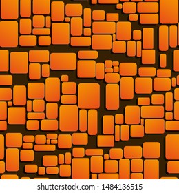 Seamless abstract pattern. Bright orange rectangles of different sizes are located on a dark background. Vector illustration.