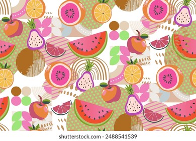 Seamless abstract pattern. Bright summer fruits. Suitable for fabric, mural, wrapping paper and the like.