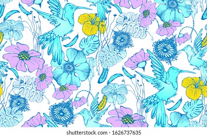 Seamless abstract pattern of butterfly, flowers and decorative elements. Vector illustration 