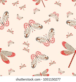 Seamless abstract pattern with butterfly. Vector illustration. Pattern for card, invitation, wrapping paper, textile fabric 