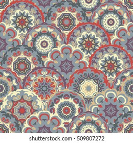 Seamless abstract pattern of calm colored abstract floral circles. Can be used for wallpaper, surface textures, textile etc. Winter Design