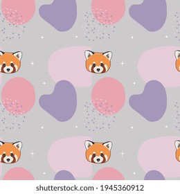 Seamless abstract pattern with cartoon red panda. Baby texture for fabric, wrapping, textile, wallpaper, clothing. Vector illustration.