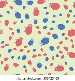 Seamless abstract pattern with cartoon sheep. Vector illustration