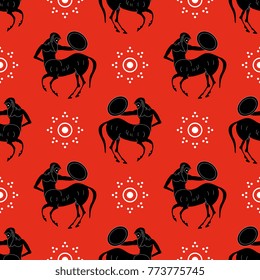 Seamless abstract pattern with centaurs. Greek mythology. Based on ancient vase painting.