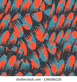 Seamless abstract pattern with chaotic cute shapes.