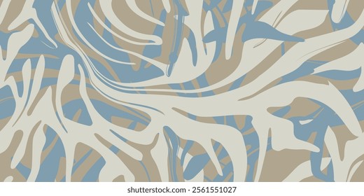 Seamless abstract pattern with a charming marble effect. The combination of neutral blue and cream creates an elegant and contemporary design. Vector illustration