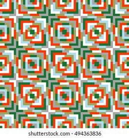 Seamless abstract pattern for Christmas design. Vector geometric background in red, green and white colors. Colorful texture for textile, wallpaper, clown, carpeting, warp, book cover