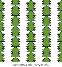Seamless abstract pattern with christmas trees. Green, black. White background. Vector. Designs for textile fabrics, wrapping paper, background, wallpaper, cover.