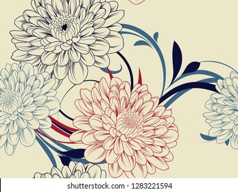 Seamless abstract pattern with chrysanthemum flowers.