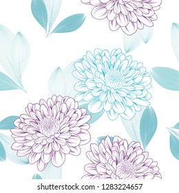 Seamless abstract pattern with chrysanthemum flowers.