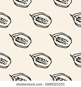 Seamless abstract pattern of chubby papaya. Hand drawn illustration in trendy outline style. Vector decorative background, good for fabric, print and wallpaper